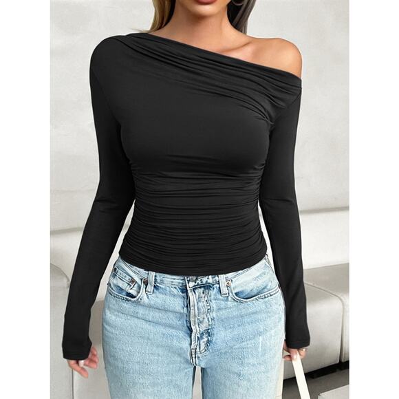 Asymmetrical Ruched Long Sleeve - Picture 1 of 5